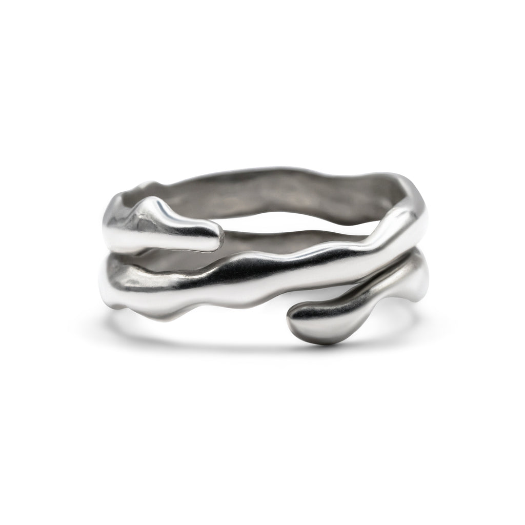 silver goopy ring, asymmetrical ring, sculptural ring